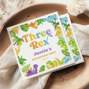 Serviette En Papier Trois Rex Dinosaur 3ème fête d'anniversaire