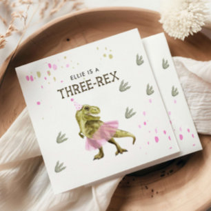 Serviette En Papier Trois Rex & Pink Tutu Dinosaur fête d'anniversaire