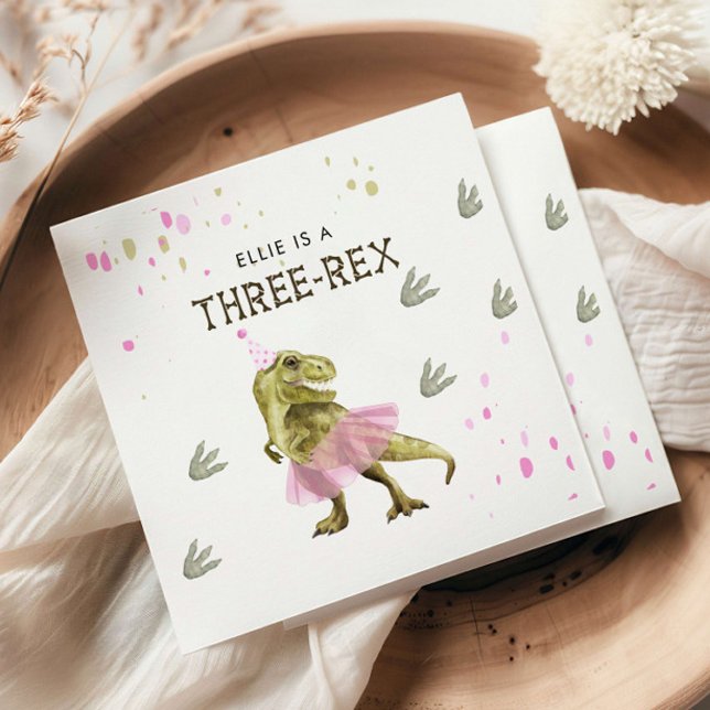 Serviette En Papier Trois Rex & Pink Tutu Dinosaur fête d'anniversaire (Créateur téléchargé)