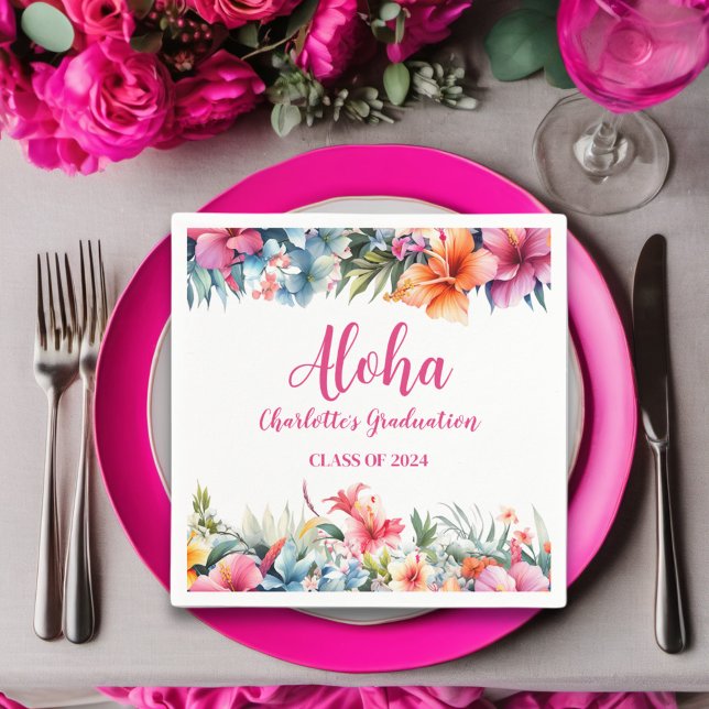 Serviette En Papier Tropical Aloha Luau Graduation 2024 (Créateur téléchargé)