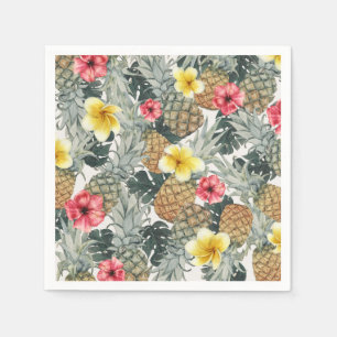 Serviette En Papier Tropical Ananas Floral Feuilles Exotiques Fête
