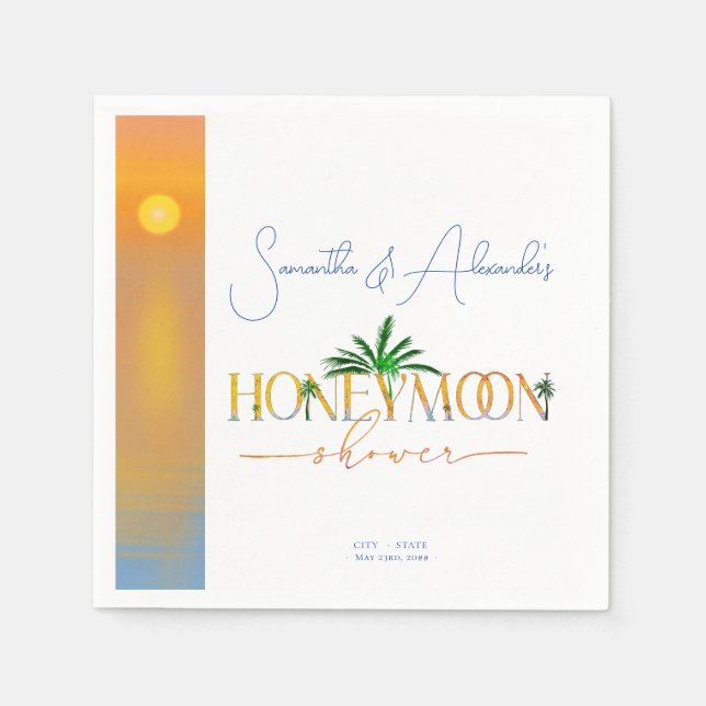 Serviette En Papier Tropical Beach Sunset Honeymoon Fund Couple Douche (Devant)