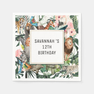 Serviette En Papier Tropical Chic Fête d'anniversaire d'animaux sauv