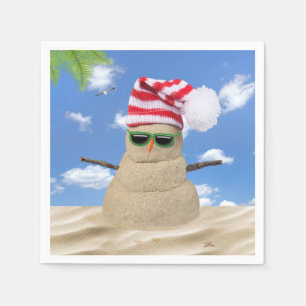 Serviette En Papier Tropical Christmas Sand Snowman