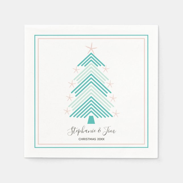 Serviette En Papier Tropical Christmas Tree Pink Starfish Party (Devant)