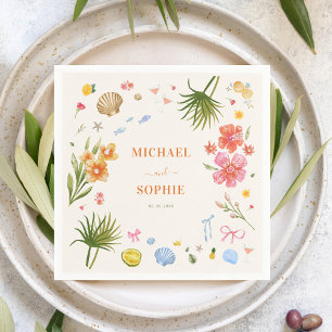 Serviette En Papier Tropical Coastal Mariage de fleurs dessinées à la 