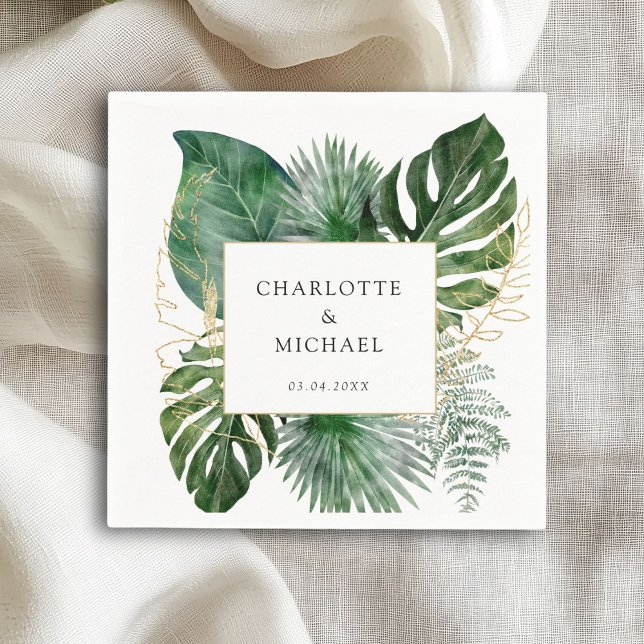 Serviette En Papier Tropical Elegant Plante Trending Mariage (Tropical Elegant Plant Trending Wedding Napkins with your name and date.)