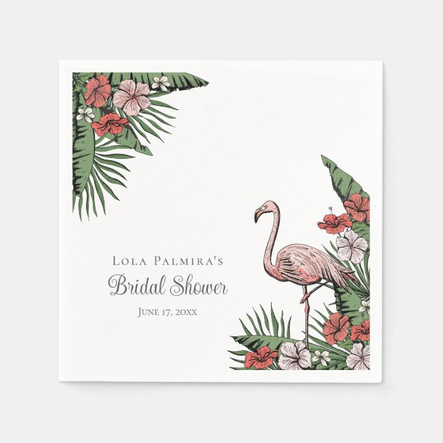 Serviette En Papier Tropical Flamant Rose Hawaiian Fête de Mariage (Devant)
