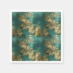 Serviette En Papier Tropical Gold Emerald Feuilles verts