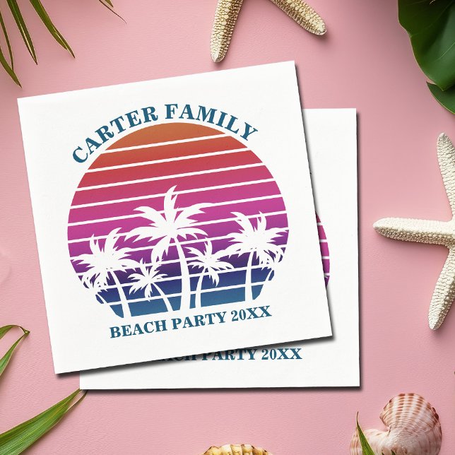 Serviette En Papier Tropical Island Pink Palm Tree Custom Beach Party (Créateur téléchargé)