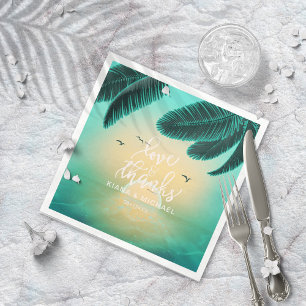 Serviette En Papier Tropical Isle Sunrise Love and Thanks Turquoise ID