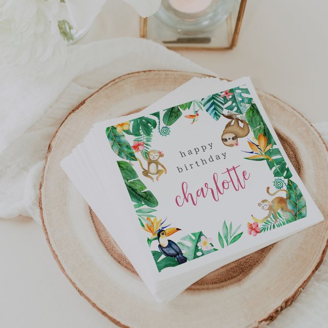 Serviette En Papier Tropical Jungle Animaux Anniversaires de enfants (Créateur téléchargé)