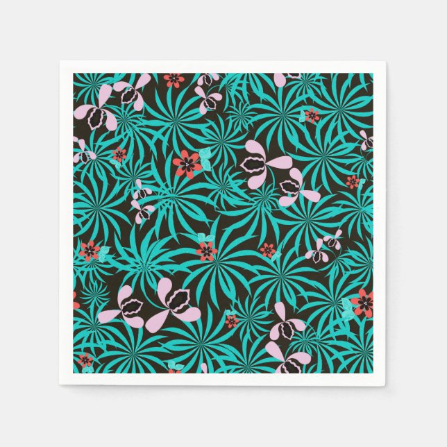Serviette En Papier Tropical jungle palm leaves orchid flowers bloom c (Devant)