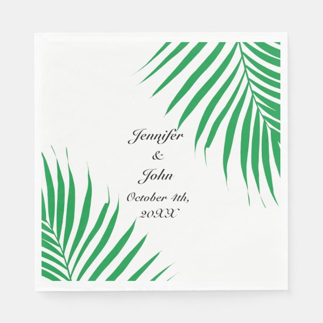 Serviette En Papier Tropical Kelly Green Palm Tree Leaf Mariages 2023 (Devant)