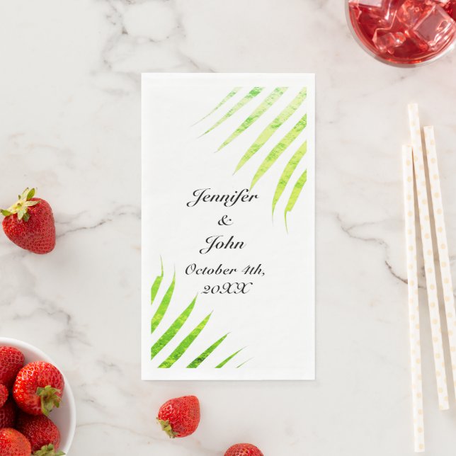Serviette En Papier Tropical Mariage Glittery Green Palm Tree Leaf (En situation)