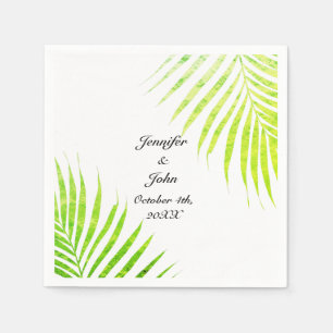 Serviette En Papier Tropical Mariage Palm Tree Glittery Green Leaf