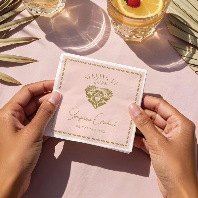 Serviette En Papier Tropical Rétro Arbre à Palmes Cadeau de Fiançaille (Retro Tropical Palm Tree Pickleball Bridal Shower Napkins)