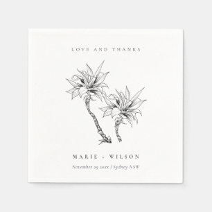 Serviette En Papier Tropical Rustic Palms noir blanc Mariage croquis