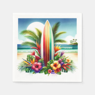 Serviette En Papier Tropical Surfboard The Big ONE 1er anniversaire