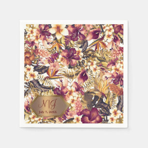 Serviette En Papier Tropiques Dorés Hawaïens Élégant Vintage Moderne