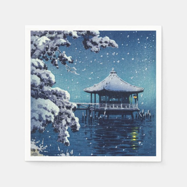 Serviette En Papier Tsuchiya Koitsu - Neige sur l'Ukimido à Katada (Devant)