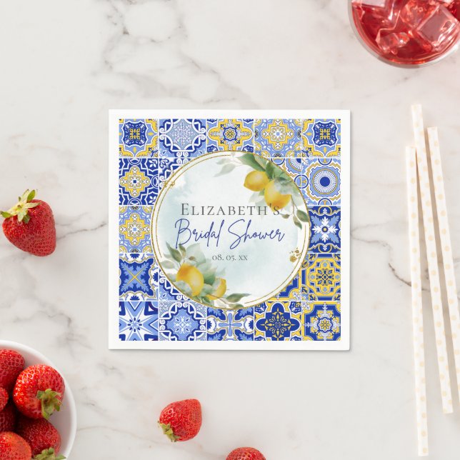 Serviette En Papier Tuile grecques italiennes bleues Shower de mariage (En situation)