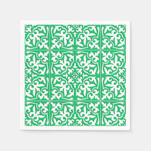Serviette En Papier Tuiles marocaines - Jade vert et blanc
