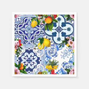 Serviette En Papier tuiles siciliennes, majolica, citrons, agrumes