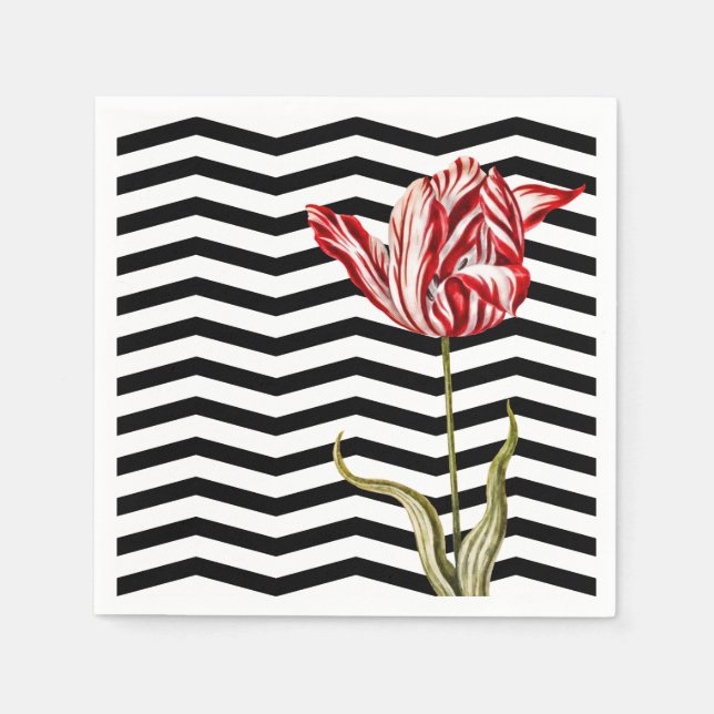 Serviette En Papier Tulip Botanique Chevron Stripes Motif (Devant)