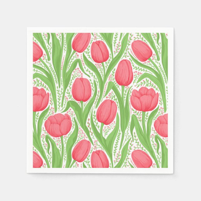 Serviette En Papier Tulipes en rouge et vert (Devant)