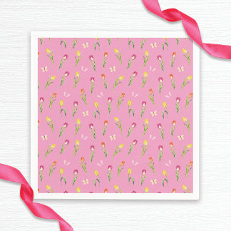 Serviette En Papier Tulipes et papillons Fête des mariées Motif rose