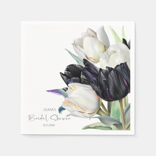 Serviette En Papier Tulipes noir et blanc printemps Douche nuptiale (Devant)