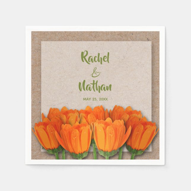 Serviette En Papier Tulipes orange sur serviettes de la partie Arrière (Devant)