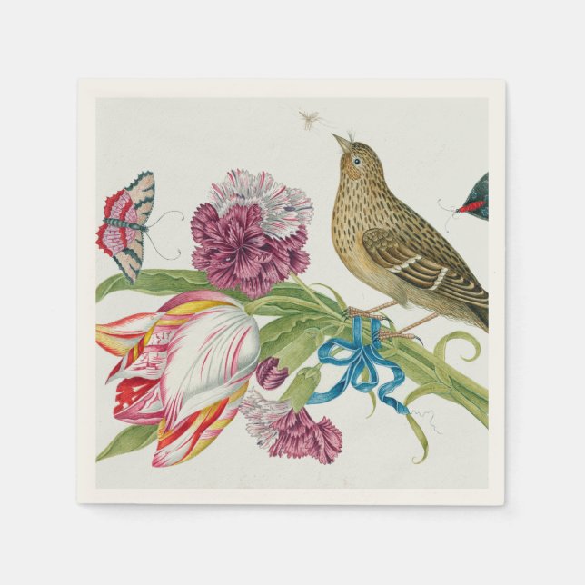 Serviette En Papier Tulipes, Papier d'art papillon d'oiseaux (Devant)