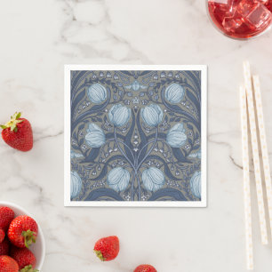 Serviette En Papier Tulipes Rétro Nouveau en bleu et étain