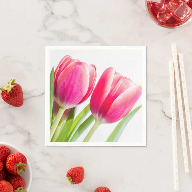 Serviette En Papier Tulipes roses avec Feuille vert photo (En situation)