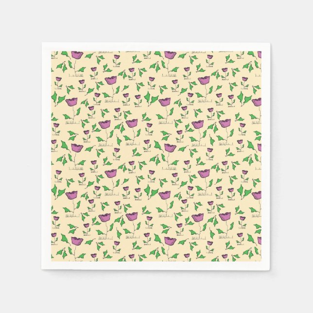 Serviette En Papier Tulipes violettes sur arrière - plan jaune (Devant)