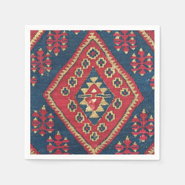 Serviette En Papier Turc Kilim Tapis tapis Antique Rouge Bleu (Devant)