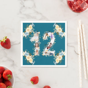 Serviette En Papier Turquoise 12e anniversaire Photo Collage Fleur Jau
