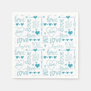 Serviette En Papier Turquoise Amusement et Amour Moderne et Coeurs