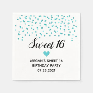 Serviette En Papier Turquoise Bleu Confetti Sweet 16 Anniversaire