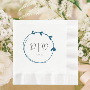 Serviette En Papier Turquoise Bleu Simple Coeur Wreath Monogramme Mari