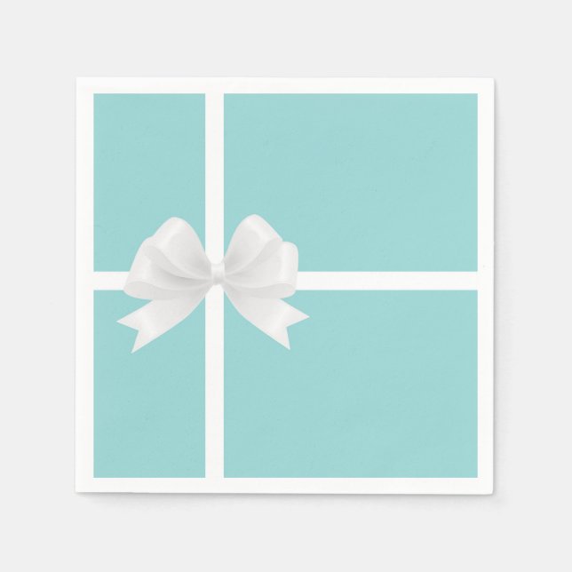 Serviette En Papier Turquoise Blue Big White Bow Bridal Shower (Devant)