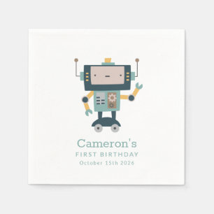 Serviette En Papier Turquoise Blue Robot Gears Simple 1er anniversaire