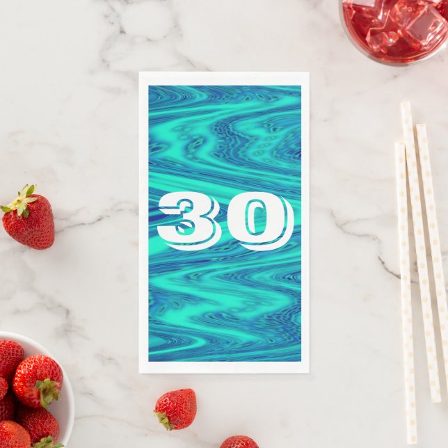 Serviette En Papier Turquoise Blue Waves 30e anniversaire âge personna (En situation)