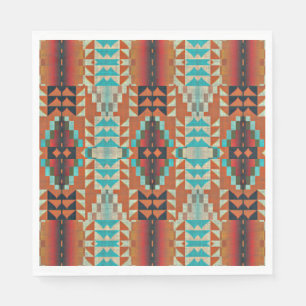Serviette En Papier Turquoise Brown Burnt Orange Mosaic Motif