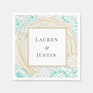 serviette en papier turquoise côtier à monogramme