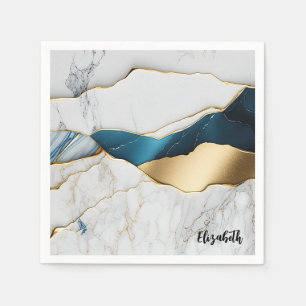 Serviette En Papier Turquoise de marbre de pierre blanche Cool Or
