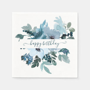 Serviette En Papier Turquoise et bleu aquarelle floral personnalisé