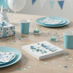 Serviette En Papier Turquoise et bleu aquarelle floral personnalisé